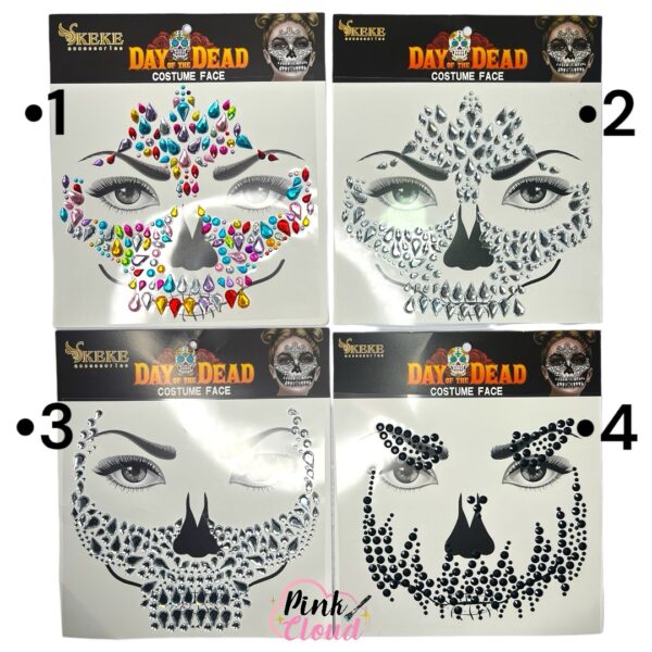 Sticker Facial Cristales Halloween Catrina Calavera 10 Diseños