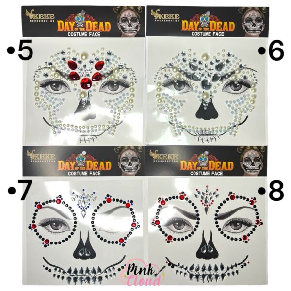 Sticker Facial Cristales Halloween Catrina Calavera 10 Diseños - Imagen 2