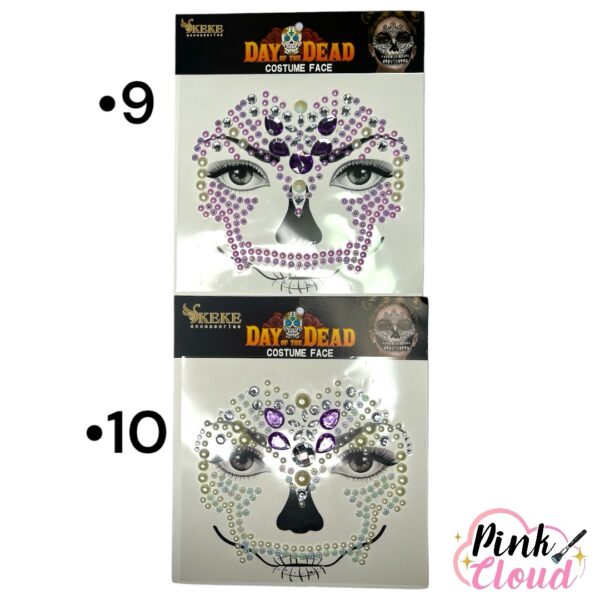 Sticker Facial Cristales Halloween Catrina Calavera 10 Diseños - Imagen 3